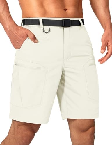 Shallowlulu Mens Cargo Hiking Shorts Water Resistant Quick Dry Lightweight Breathable Tactical Shorts with Nylon Belt(Bone White 38W/12L)