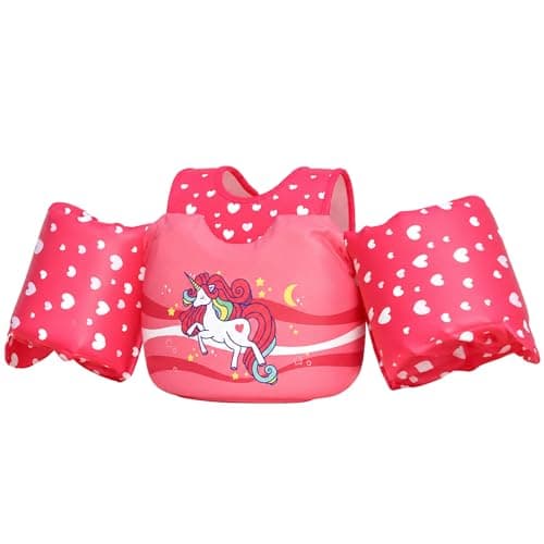 Dark Lightning Toddler Swim Vest for Kids Ages 2-7, Kids Floaties with Arm Wings, USCG Approved Pool Swim Vest for Boys Girls, 33-55 lbs,Red Unicorn