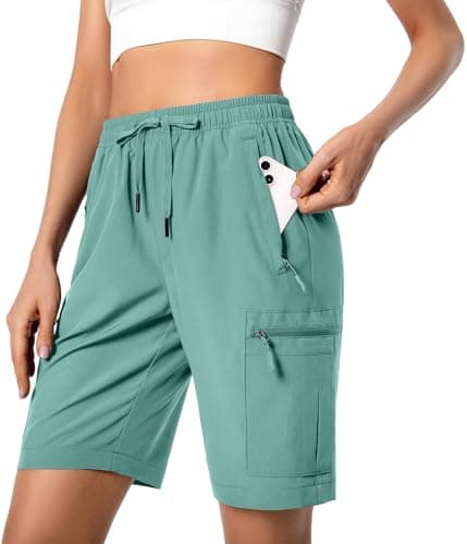 Hugut Women's Lightweight Hiking Cargo Shorts Quick Dry Athletic Shorts Camping Travel Golf Zipper Pockets Water Resistant