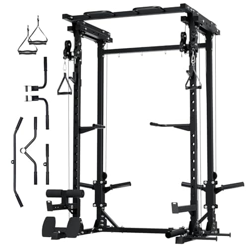 MAJOR FITNESS Drone3 Power Rack, 2500lbs Multi-Function Home Gym Squat Rack with Dual Pulley System, Pull-Up Bar & J-Hooks, Heavy-Duty Steel Frame for Maximum Stability & Strength Training