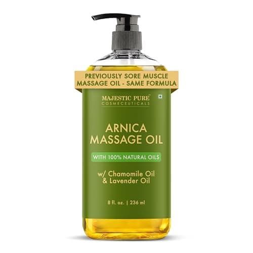 Majestic Pure Arnica Massage Oil for Massage Therapy-Refreshing & Relaxing-Natural Oils Lavender & Chamomile Essential Oils-All Skin Types- Men & Women Massage Lotion- 8 fl oz