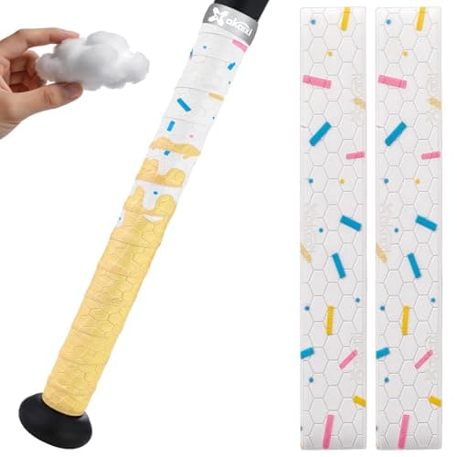 AKAIXI 2pcs White Ice Cream Drip Baseball Drip Bat Grip Tapes, 1.75mm Precut Pro Feel Batting Wrap for Baseball Bat Non-Slip Sweat Absorbent for Player Coach Enthusiasts Game and Training