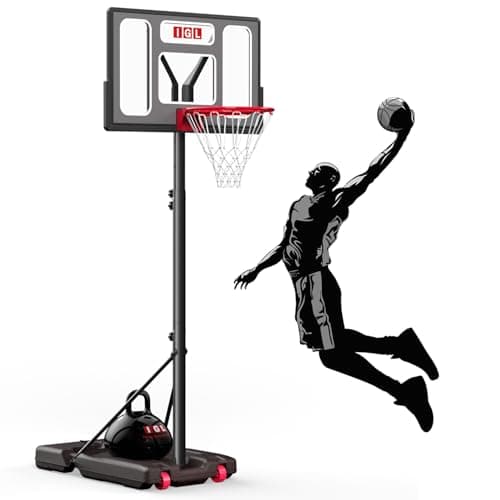 IGL Portable Basketball Hoop Outdoor, 3-10ft Adjustable Height, 40" Shatterproof Backboard, Fillable Base, Basketball Goal System for Driveway Backyard Pool, Fun for Family & All Ages