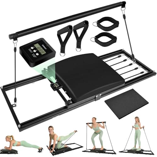 Pilates Board, Foldable Pilates Reformer Set, Multi-Purpose Iron Extended Pilate Equipment, 7-in-1 Pilate Machines for Home Use, with Pilates Bar, Resistance Bands