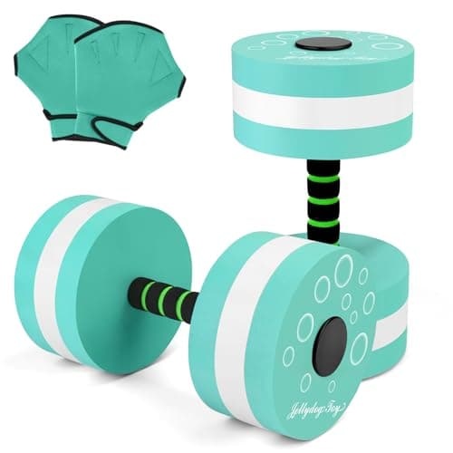 Jellydog Toy Aquatic Exercise Dumbbells, 2PCS Aqua Fitness Barbells with Swimming Gloves, EVA-Foam Water Aerobics Equipment for Weight Loss, Pool Fitness, Water Exercise (Cyan)