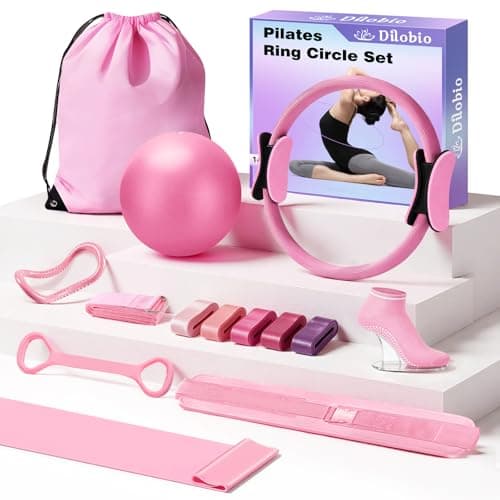 Dilobio Pilates Ring Set for Home Workout -13'' Pilates Fitness Circle & Ball, Hip Thrust Belt, Resistance Bands, Grip Socks, Bag, Pilates Equipment Kit for Woman, Suitable for Full Body