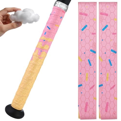 AKAIXI 2pcs Pink Ice Cream Drip Baseball Bat Grip Tapes, 1.75mm Precut Pro Feel Batting Wrap for Baseball Bat Non-Slip Sweat Absorbent for Player Coach Enthusiasts Game and Training