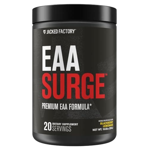 Jacked Factory EAA Surge Essential Amino Acids Powder - EAAS & BCAA Intra Workout Supplement w L-Citrulline, & Taurine for Muscle Building, Strength, Endurance, Recovery - BlackBerry Lemonade 20sv