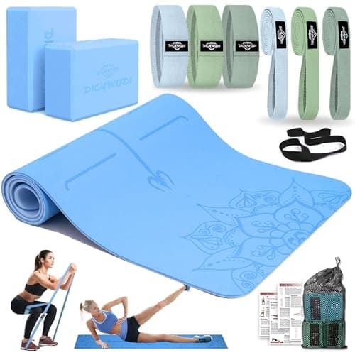 DICYWUDI Yoga Mat Thick, 6 Fabric Resistance Bands, 2 Pack Yoga Blocks, Home Workout Equipment Essentials Starter Kit for Beginners Full Body Toning