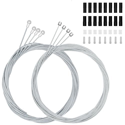40Pcs Bike Brake Cable Kit, Universal Bicycle Brake Cable Set for Road Bike, including Brake Cable, Shifter Cable, O-Rings, Brake and Shift Cable End Caps, Silver Cable End Caps