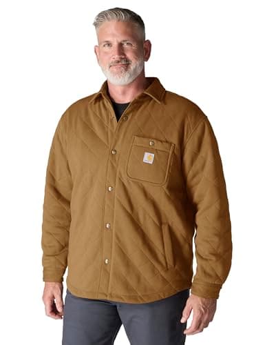 Carhartt Men's Rain Defender Loose Fit Heavyweight Quilted Snap Front Shirt Jac, Carhartt Brown, 3X-Large