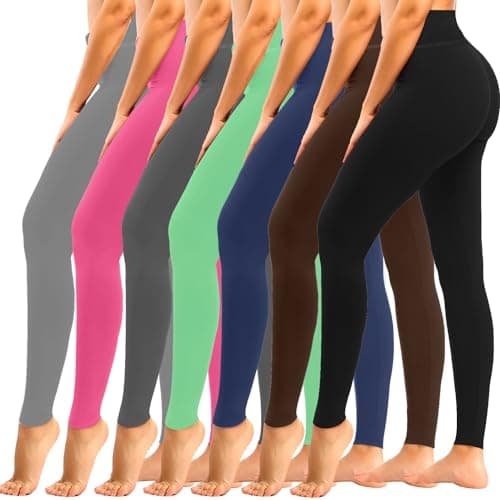 yeuG 7 Pack High Waisted Leggings for Women Tummy Control Workout Yoga Pants Full Length & Capri(Black,Coffe,Navy,Bright Green,Grey,Rose Red,Light Grey,XX-Large-3X-Large)