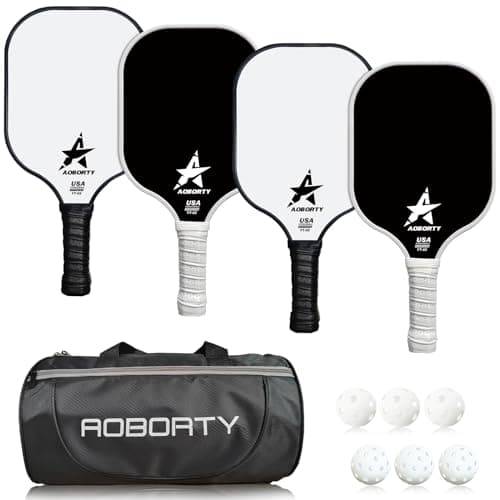 AOBORTY Pickleball Paddles 4 Pack - USAPA Light Graphite Premium Rackets Fiber Face & Polymer Honeycomb Core Pickleball Set with 6 Outdoor Indoor Balls Including Portable Carry Bag