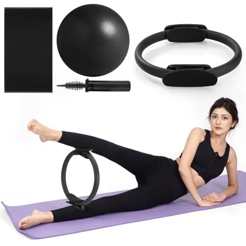 Tsikavo Pilates Ring, Pilates Ring Circle and Ball Set, 12 Inch Magic Circle Pilates Ring,9 Inch Small Exercise Ball,Resistance Bands Set, Home Pilates Equipment for Women