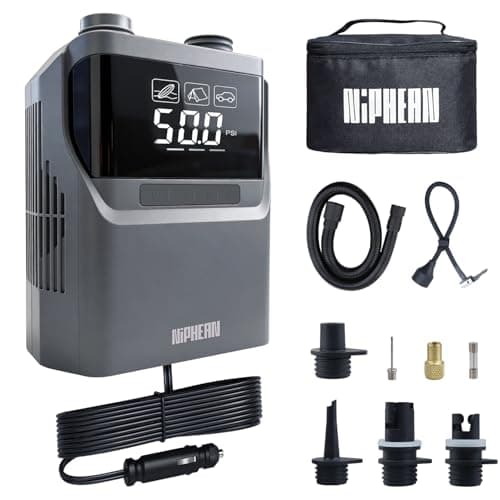 Niphean Paddle Board Electric Pump 50 PSI Air Pump with Dual Stage Auto Inflation & Deflation, 12V DC Car Connector Portable SUP Pump for Stand Up Paddle Board, Kayak, Boats, Tent and Tires