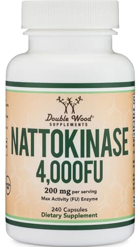 Nattokinase Supplement 4,000 FU Servings, 240 Capsules (Derived from Japanese Natto) Systemic Enzymes for Cardiovascular and Circulatory Support by Double Wood