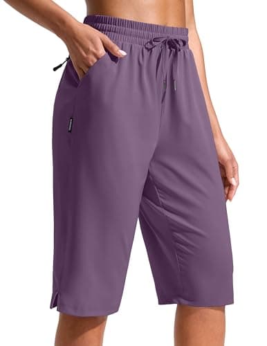 G Gradual Women's 13" Long Hiking Shorts with Zipper Pocket Lightweight Quick Dry Knee Length Bermuda Shorts for Women(Purple,L)