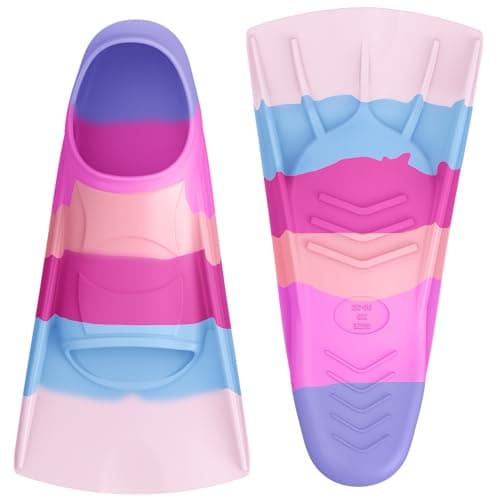 Gintenco Swim Fins, Kids Swim Training Fins for Lap Swimming, Travel Size Flippers with Mesh Bag, Silicone Swimming Fins for Kids Teens Adults Women Men (CH08, XS(Jr 13-1.5))