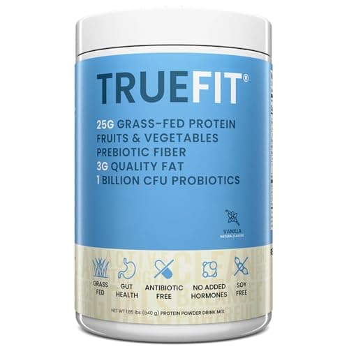 TrueFit Grass-Fed Whey Protein Powder + Fiber & Probiotics, Vanilla Shake