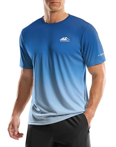 Men's UPF 50+ Sun Protection Dry Fit Workout T-Shirts Rash Guard Swim Shirts Moisture Wicking Tee for Athletic, Beach, Hiking (Gradient Blue, 3XL)