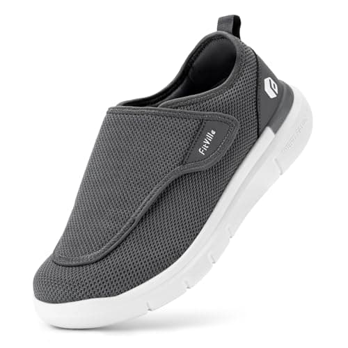 FitVille Diabetic Shoes for Men Extra Wide Slip-on Shoes for Swollen Feet Adjustable Walking Shoes for Elderly Foot Pain Relief Neuropathy - EasyTop Wings Deep Gray