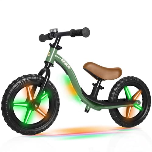 KRIDDO Toddler Balance Bike 2 Year Old, Colorful Lighting Kids Balance Bike for 2-5 Years Old, 12 Inch Balance Bicycle with Bell, Tool-Free, Adjustable Seat, Handlebar, Gift for 2-3 Boys Girls