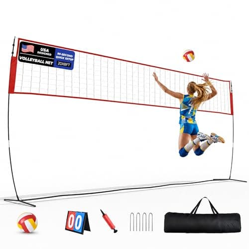 Volleyball Net Set 12FT / 20FT, Portable Volleyball Net with Adjustable Height, Backyard Practice and Group Play