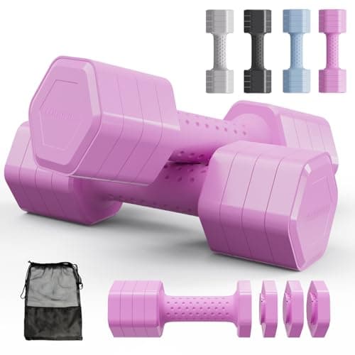 Adjustable Dumbbell Set of 2, 4 in 1 Free Weights Dumbbells Set for Women at Home, 5 lb Weights Dumbbells Set with Non-slip Comfort Handle for Home Gym Exercise Workout Training (Pink)