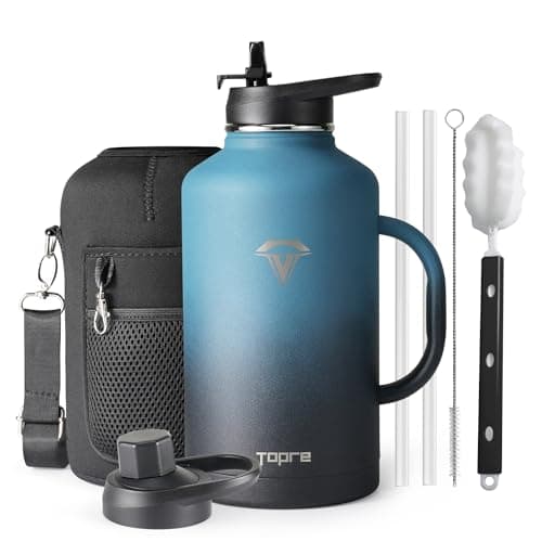 64oz Water Bottle Insulated with Handle,Double-Wall Vacuum Stainless Steel (Cold for 48 Hrs), Half Gallon Water Jugs,Reusable Metal Water Flask with Carry Pouch,Straw & Spout Lid,Indigo Black