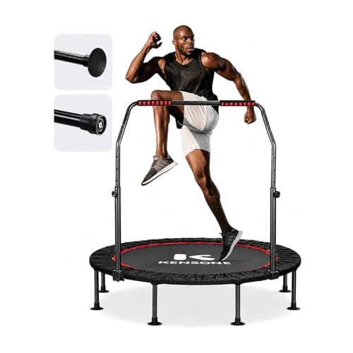 KENSONE 48" Foldable Mini Trampoline, Indoor Trampoline for Kids, Adults Indoor/Garden Workout, Fitness Rebounder with Adjustable Foam Handle, Max Load 450 lbs