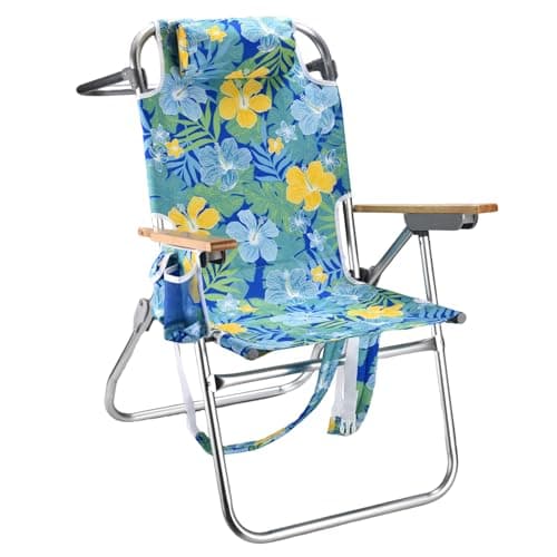 Backpack Beach Chairs for Adults Capacity 300 LBS high 5 Position Beach Chair with Pouch Straps Folding Lightweight Reclining Aluminum Wide Lay Flat Single