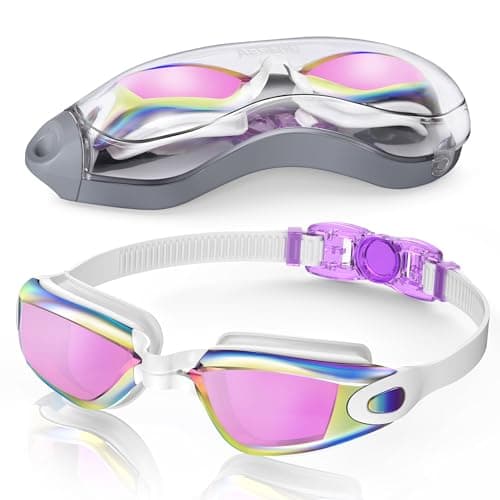 Aegend Swim Goggles, Swimming Goggles No Leaking Full Protection Adult Men Women Youth, Purple White