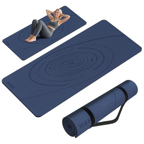 Large Yoga Mat Thick, 76"x32"x0.31"Wide POE Exercise Mat with Non-Slip Surface & Carry Strap, Anti-Tear Workout Mat for Yoga, Pilates, Fitness (Navy Blue)