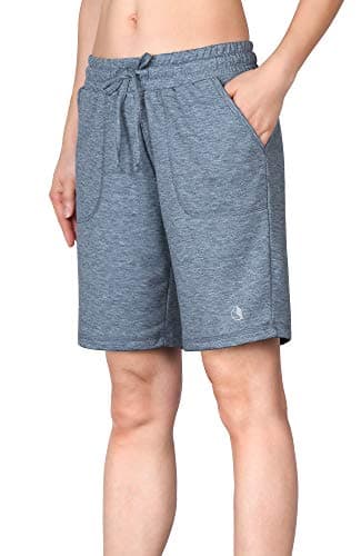 icyzone Athletic Running Yoga Shorts for Women - Women's Workout Active Lounge Bermuda Shorts with Pockets (L, Marine Blue)