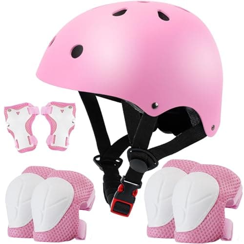 Kids Helmet Set Skateboard Knee Pads, Adjustable Kids Bike Helmet Protective Gear Set for Girls Kids 3-14 Helmet Elbow Pads Wrist Guards for Sport Cycling Bike Roller Skating Scooter
