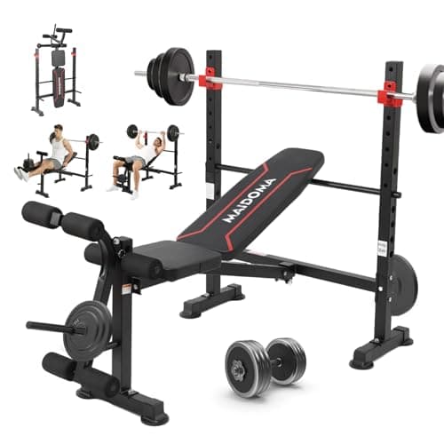 Foldable 750LBS Standard Weight Bench with Leg Extension and Squat Rack, Adjustable Flat Incline Decline Bench Press for Full Body Workout(US Stock)