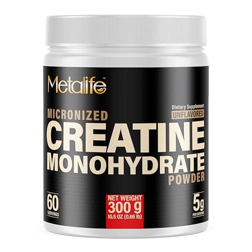 METALIFE 100% Pure Creatine Monohydrate Powder 60 Servings, Canada-Made, Micronized Powder, Muscle Growth, Unflavored, Ideal for Athletes & Fitness Enthusiasts, Third Party lab Tested, Vegan, 300 g
