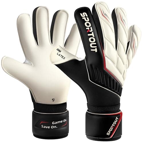 Sportout Youth&Adult Goalie Goalkeeper Gloves,Strong Grip for The Toughest Saves, with Finger Protect & 4+3MM Latex to Give Splendid Protection to Prevent Injuries,4 Colors (Black2.0, 10)