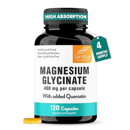 Magnesium Glycinate 400mg High Absorption Capsules with Quercetin | Quality Sleep, Relaxation & Muscle Health Supplement for Women and Men | Chelated Magnesium 120 Count (Pack of 1) | Easy to Swallow