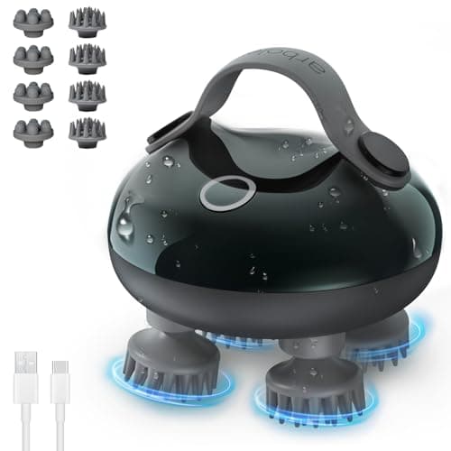arboleaf Scalp Massager Electric, Portable Head Massager Scalp Stress Relax, Waterproof 6 in 1 Hair Massage with 8 Removable Claws, Rechargeable Hair Head Scratcher, Gift for Dad Mom