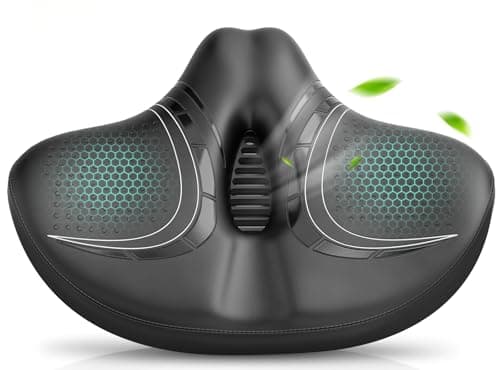 BLUEWIND Noseless Oversized Bike Seat, Design for Electric Mountain Bike, High Memory Foam of Bicycle Seat Replacement for Exercise Bike or Road Stationary for Men & Women (Breathable Style)
