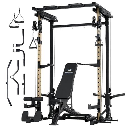 MAJOR FITNESS Drone3 Power Rack, 2500lbs Multi-Function Home Gym Squat Rack with Dual Pulley System, Pull-Up Bar & J-Hooks, Heavy-Duty Steel Frame for Maximum Stability & Strength Training