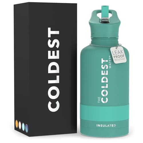 Coldest Insulated Water Bottle with Straw Lid - Stainless Steel Metal Insulated Bottle for Men & Women (Terraform Green, 64 oz)