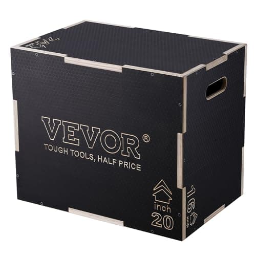 VEVOR 3 in 1 Plyometric Jump Box, Easy-to-Assemble Wood Plyo Box for Jumping Trainers, Home Gym Training and Conditioning, 24" x 20" x 16"