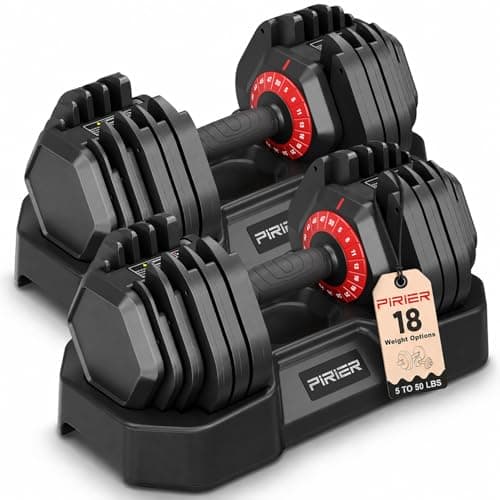 PIRIER Adjustable Dumbbell Set 50LB, 18-in-1 Free Weight Adjustable Dumbbells, One-Hand Twist Adjust, Space-Saving Design, Home Gym Strength Training Equipment for Men & Women
