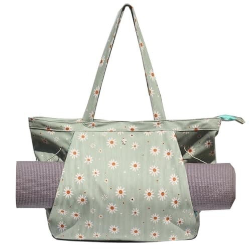ESVAN Corduroy Yoga Tote Bag Gifts for Women Drawstring Yoga Mat Bag for Office Workout Travel Carryall Pilates Gym (Light Green)