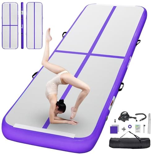 FBSPORT 13.12ft Inflatable Air Gymnastics Mat Training Mats 4 inches Thickness Gymnastics Tracks for Home Use/Training/Cheerleading/Yoga/Water with Pump