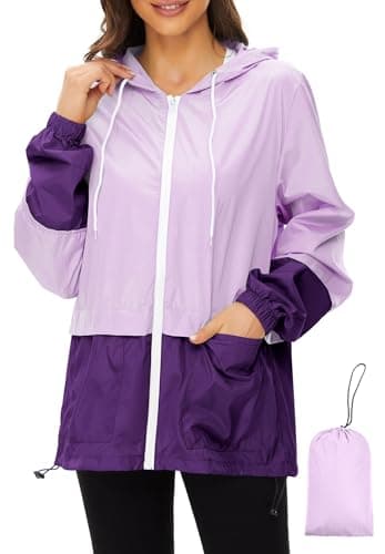 Zando Lightweight Purple Rain Jacket Waterproof Hooded Purple Windbreaker L