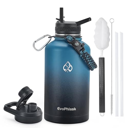EvoPhlask 64 oz Insulated Water Bottle(Cold for 48Hrs), Half Gallon Stainless Steel Water Jug, BPA-Free & Leak-Proof, Large Metal Water Bottle for Gym, Hiking, Camping, Travel, Indigo Black