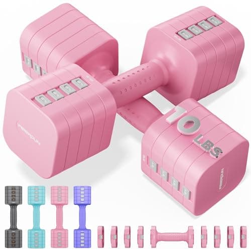 FEIERDUN 5-in-1 Adjustable Dumbbell Set, Each 10/8/6/4/2lbs Hand Weights for Women, 1s-Adjust Dual-Stable Dumbbell Set for Women Home Gym & Outdoor